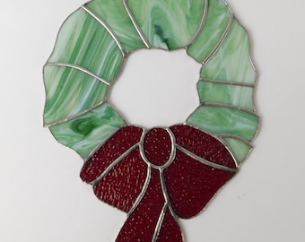 Large Vintage Stained Glass Christmas Wreath, Slag Glass Wreath, Christmas Decoration