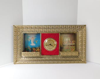 Large Mid Century Wall Mount Lanshire Clock with 2 Lenticular Jesus Pictures