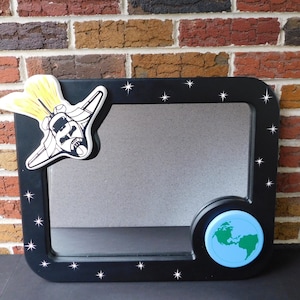 Vintage Child&#39;s Room Wall Mirror with Space Shuttle and Earth, Space Themed Mirror, Kid&#39;s Room Hanging Mirror, FREE SHIPPING