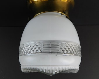 Mid Century Ceiling Mount Light Fixture, White and Clear Glass Globe, One Bulb, Flush Mount Light Fixture