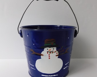 Vintage 1997 Enamel Snowman Bucket from Golden Rabbit II, Denise S Harvey Design
