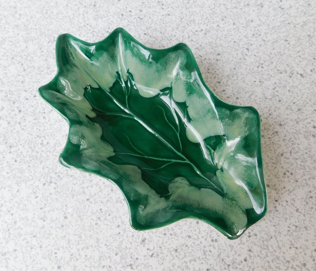 1958 Ceramic Holly Leaf Candy Dish Etsy