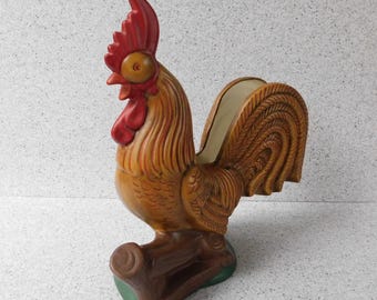 Large 1969 Ceramic Rooster Napkin Holder, Kitchen or Dining Room Decor, Farmhouse or Country