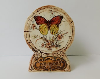 Vintage 1970s Treasure Craft Wildwood NJ Souvenir Coin Bank, Jersey Shore Souvenir, Butterfly Bank