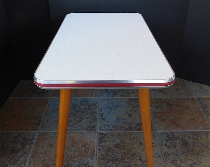 Mid Century Boomerang Formica Kids' Table With Tapered Legs, White With