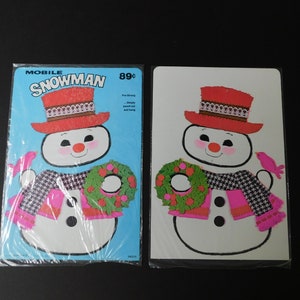 NOS 1970s Eureka Snowman Hanging Mobile, Christmas Die Cut, Hanging Christmas Decoration, Free Shipping