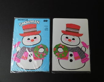 NOS 1970s Eureka Snowman Hanging Mobile, Christmas Die Cut, Hanging Christmas Decoration