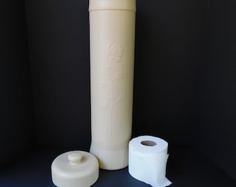 Tan Breamco Plastic Toilet Paper Holder, Decorative Toilet Paper Storage, Bathroom or Powder Room Storage, Toilet Paper Caddy