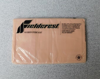 Vintage NOS Solid Peach Fieldcrest Twin Flat Sheet, No Iron Percale, 66 x 96