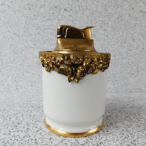 Vintage Limoges Lighter with Metal Flowers, Made in France
