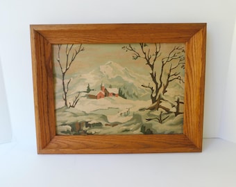 Framed Mid Century Winter Scene Paint by Number from Craft Master, 10 x 14 PBN Panel
