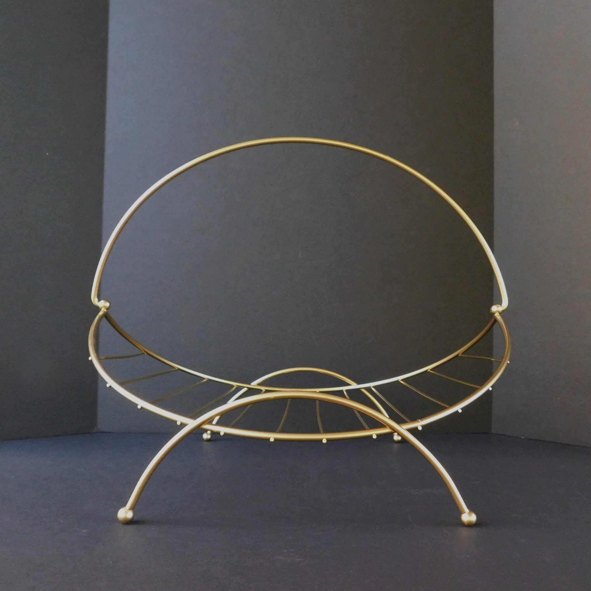 Mid Century Curved Metal Magazine Rack, Gold Wire Magazine Rack, Towel ...