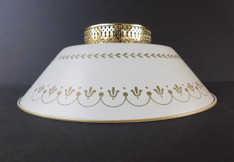Large Tan Toleware Lamp Shade Scallop Design And Gold Tole Trim Replacement Metal
