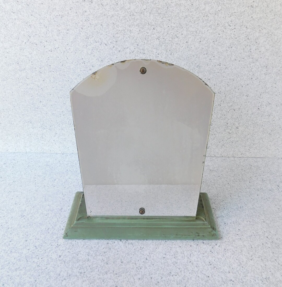 Vintage Dresser Mirror With Green Base, Tilted Wooden Shaving Mirror ...