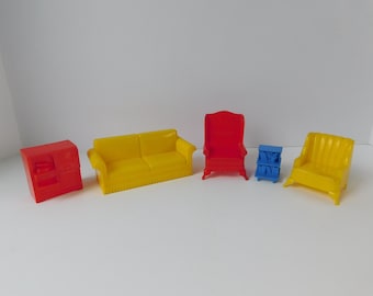 Vintage 5 Piece Set of Marx Dollhouse Living Room Furniture, 3/4" or 1:16 Scale, Marx-A-Mansion, Marxie Mansion