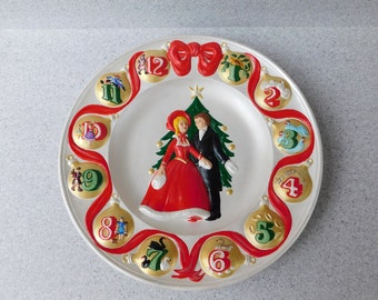 Large 1973 3D Ceramic 12 Days of Christmas Plaque, Leisuramics Inc, Christmas Decoration