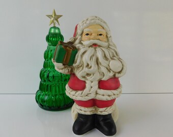 Vintage Santa with Gift Figurine, MY Korea, Santa Claus Figure, Christmas Decoration