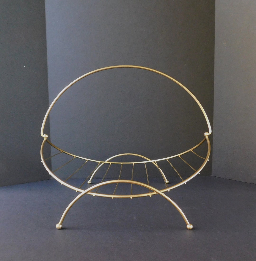 Mid Century Curved Metal Magazine Rack, Gold Wire Magazine Rack, Towel ...