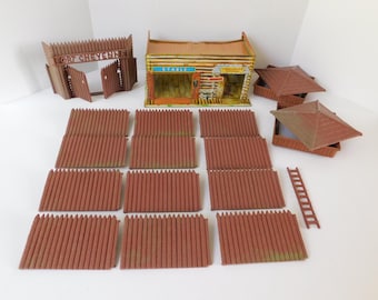 Vintage T Cohn Fort Cheyenne Set with Stable / Commanding Officer HQ Building, Gate and Fence