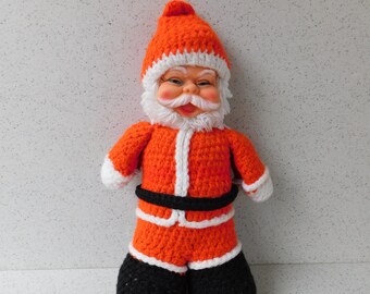 Kitschy Handmade Vintage Crocheted Santa Doll, 15 Inches Tall, Kitschmas