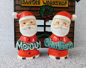 Mid Century Merry Christmas Santa Figurine Salt and Pepper Shakers, Christmas Collectible, Made in Japan, Decoration, Kitschmas