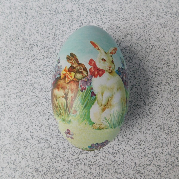 Large Russ Berrie "Yesterday's Favorites" Metal Easter Egg Tin, Collectible Easter Egg Candy Container, Spring Decoration