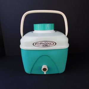 Mid Century Holiday Picnic Jug by Thermos, Light Green and Aqua, Drink Cooler, Beverage Cooler, Cabin or Lodge Decor, Camping