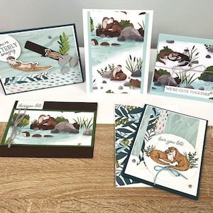 Lot de cinq superbes cartes de voeux faites à la main en forme de loutre - Designs mignons et ludiques