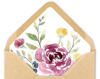 Watercolor Envelope Liner Template - Flower Envelope Liner Printable - Fall Floral Envelope Liners - Watercolor Flower Envelope Liners