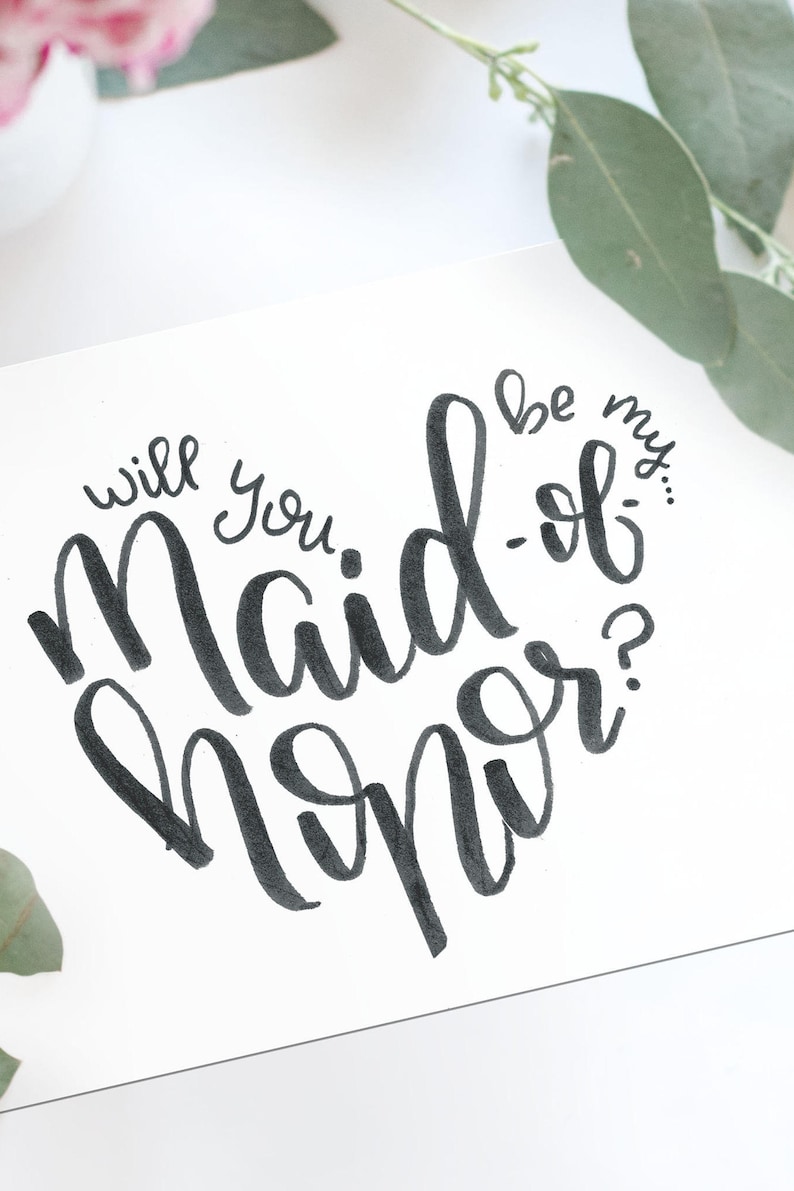 Will You Be My Bridesmaid Card Will You Be My Maid of Honor Matron of Honor Bridesmaid Proposal Card Hand Lettered Printable card image 2