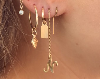 Threader Gold Filled Initial Earring | Gold Threaders | Gold Letter Charm Threader earring | Gold Chain Earring