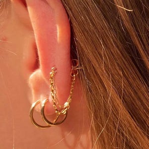 Chain Stud Earring – 14K Gold Filled Double Chain Piercing for Cartilage or Lobe