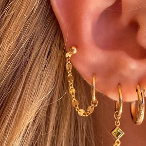 Earring Chain Attachment – 14K Gold Filled Double Piercing Chain – Sequin Disc Add-On Charm – Piercing Chain Jewelry