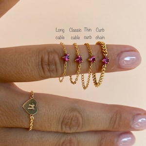 Chain Ring, Gold Filled Ring with Stone, Stackable Ring, Dainty Ring, 14K Gold Filled Ring