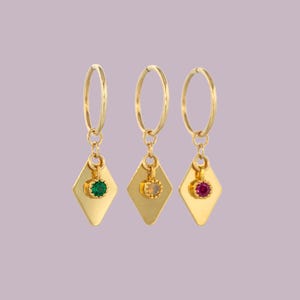 Pendientes de aro de oro con dije - Pendientes de aro de oro - Pendientes chapados en oro - Aro de oro con diamantes - Chapado en oro de 14 quilates