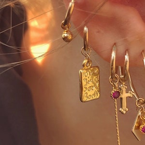 Gold Filled Spirit Hoop Earring | Gold Charm earring | Gold Small Hoop - Gold Engraved Hoop Earring - SINGLE EARRING