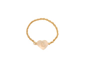 Heart Letter Chain Ring – Gold filled Initial Ring – Personalized Gold filled Heart Ring – Dainty Chain Ring