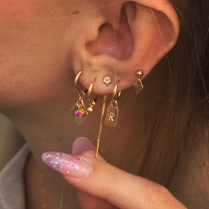 Initial Earrings, Small Hoop Earrings, Custom Earrings, 14K Gold Filled, Personalized Earrings, Ear Stack, Everyday Earrings, Free Engraving