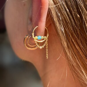 Jaya Gem Hoop – 14K Gold Filled Hoop Earring with Gemstones and Cable Chain – Cartilage Hoop