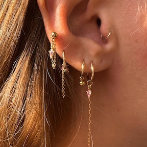 Gold filled Chain Hoop Earrings – Dangle Hoop Earrings - Delicate Hoop Earrings with Chain - 14K Gold Filled Hoops with Chain Drop