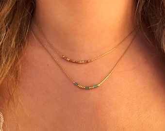 Personal Customized Morse Code Necklace - SISTER - Minimalist Necklace - Delicate Gold Beaded Necklace - Tiny Delicate Necklace - Colorful