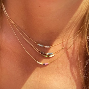 Collar de cuentas, collar de cuentas pequeñas, collar de cuentas de colores, collares de cuentas para bodas, chapado en oro de 14k