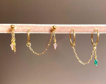 Double Chain Earrings, Earring Chain with Kite Charm, Ear Chain, Earrings Dangle, Earring Charms for Hoops, Helix Chain Earring