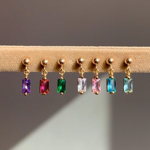 Stud Earrings – Rectangle CZ Baguette Studs – 14K Gold Filled Birthstone Earrings – Minimalist Gold Jewelry