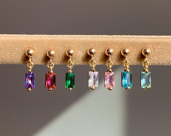 Stud Earrings – Rectangle CZ Baguette Studs – 14K Gold Filled Birthstone Earrings – Minimalist Gold Jewelry