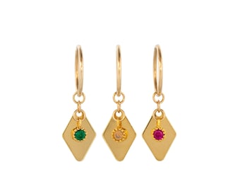 14k Gold filled Dangle Hoop Earrings – Hoops with Rhombus Charm - Helix Cartilage Hoop Earring - Dangle Huggie Earring - Dainty Hoops