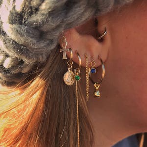 Small Gold Hoop Earrings, Dangle Snake Hoop Earrings, Chain Earrings, Helix Chain Earring, Earring Chain, 14K Gold Filled Hoop Earrings