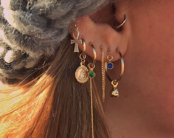Small Gold Hoop Earrings, Dangle Snake Hoop Earrings, Chain Earrings, Helix Chain Earring, Earring Chain, 14K Gold Filled Hoop Earrings