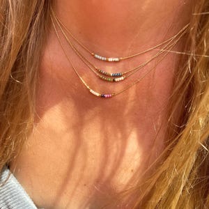 Minimalist Beaded Necklace - Dainty beaded necklace - Minimalist Necklace - Delicate Gold Beaded Necklace - Tiny Colorful Necklace