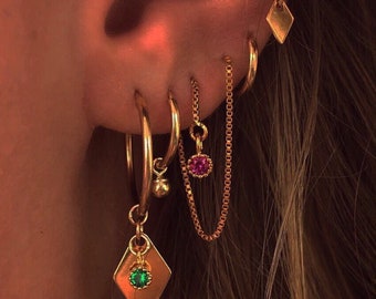 Gold Threader Earrings - Threader Earrings with CZ stone - Gold filled Box Chain Threaders